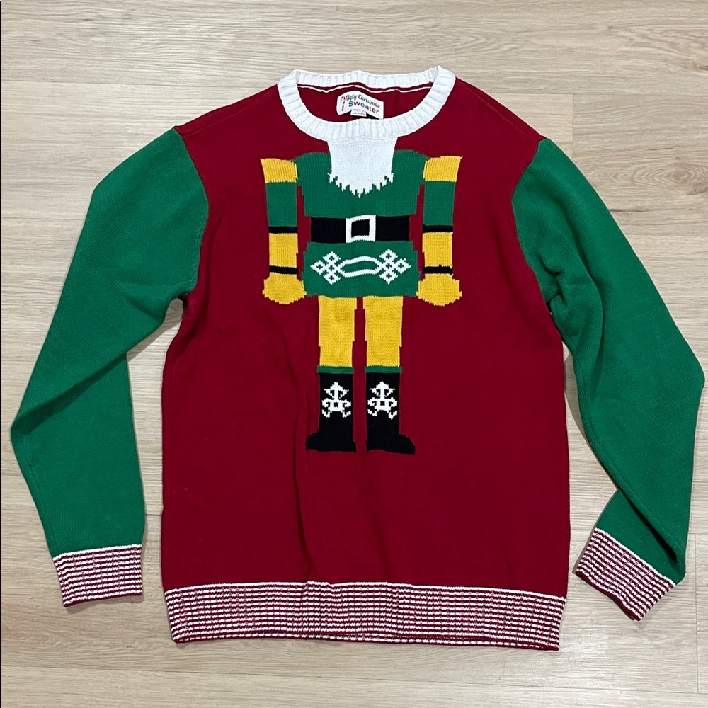 Ugly Christmas Sweater Red and Green Elf Crewneck